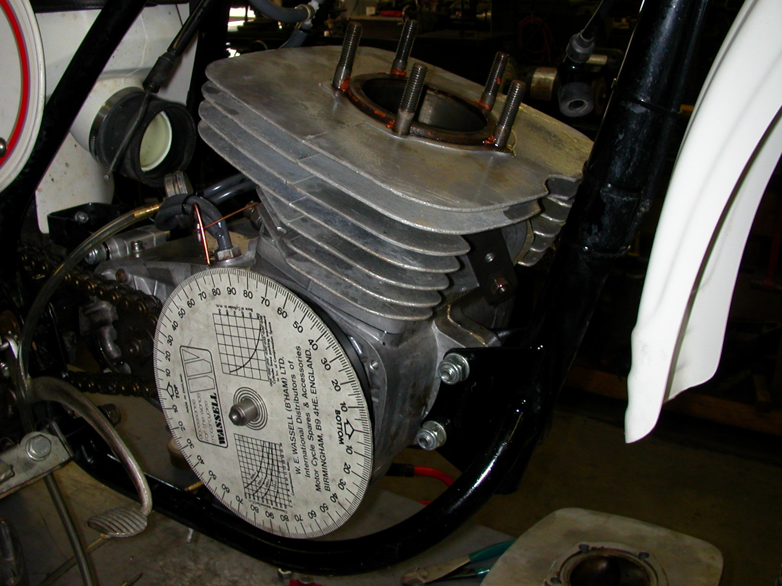 This view down the cylinder shows the added boost ports. A wide port was added to the right, but two smaller ones were placed on the other side to offer an ...